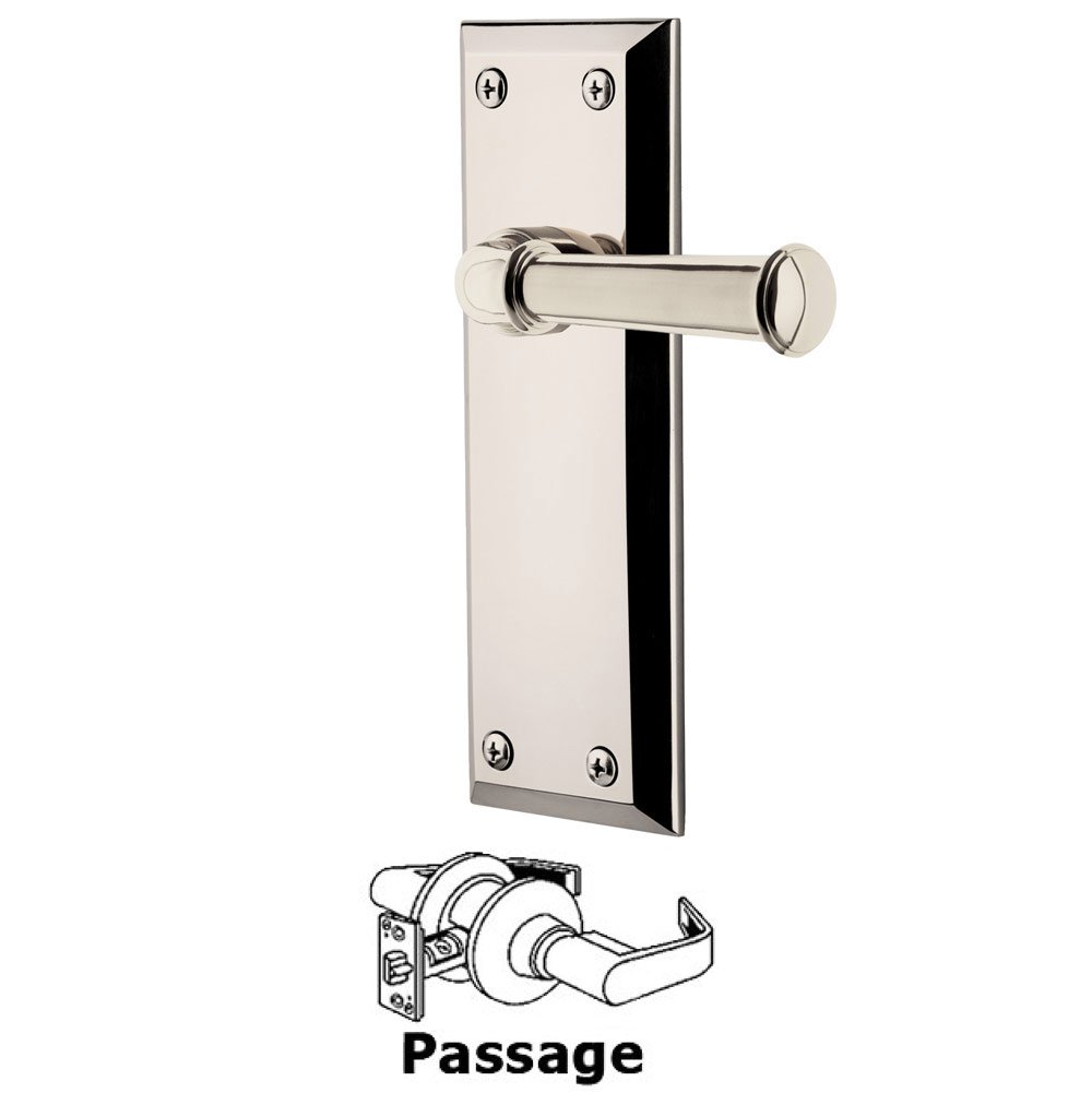 Grandeur Passage Fifth Avenue Plate with Georgetown Left Handed Lever in Polished Nickel