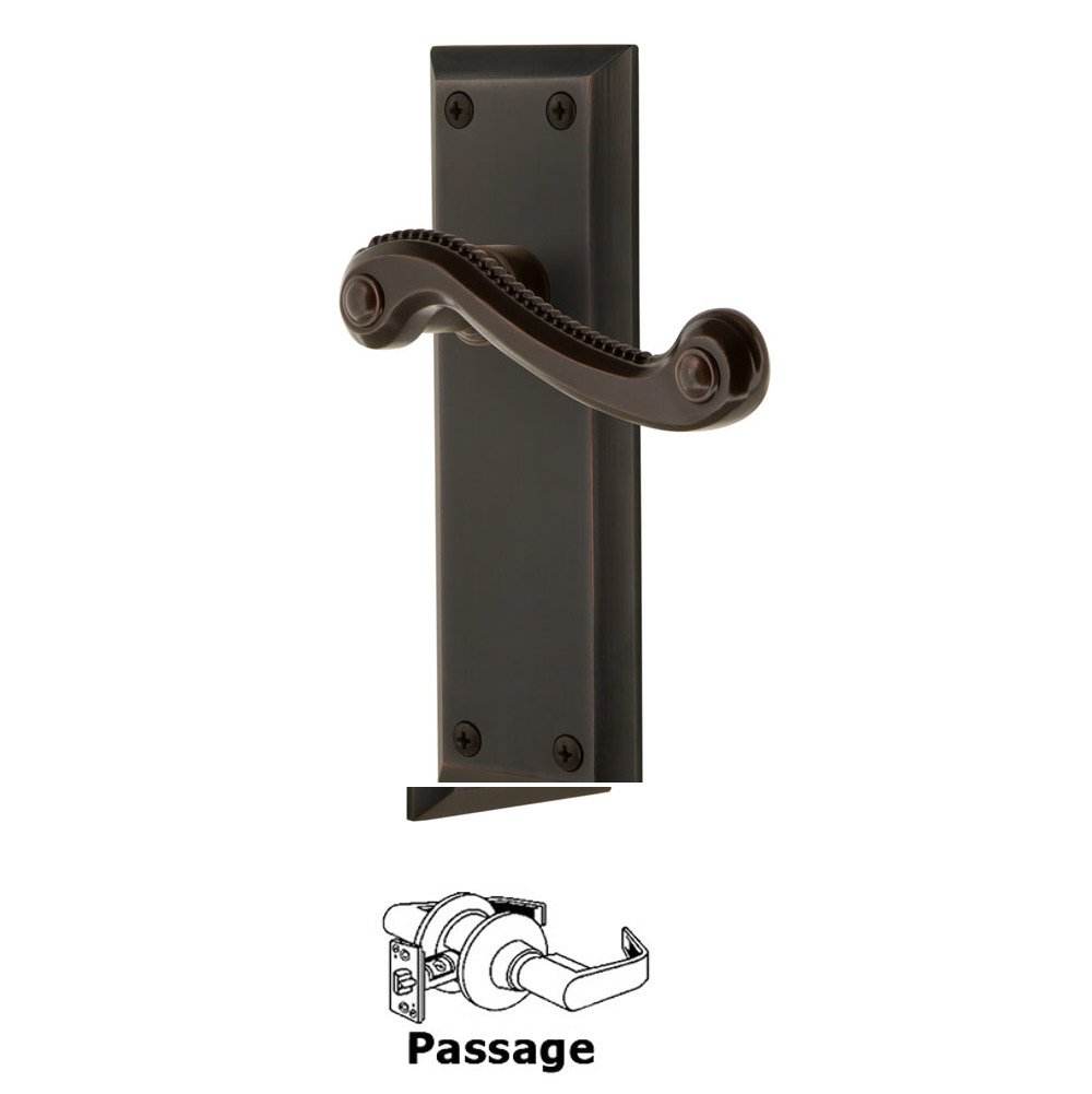 Grandeur Passage Fifth Avenue Plate with Newport Right Handed Lever in Timeless Bronze