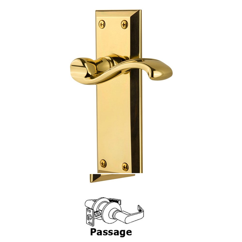 Grandeur Passage Fifth Avenue Plate with Portofino Right Handed Lever in Lifetime Brass