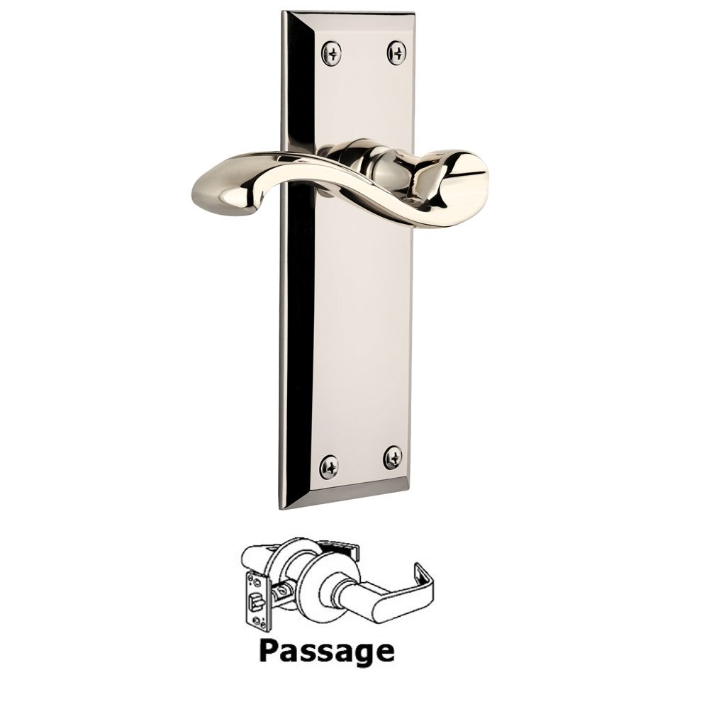 Grandeur Passage Fifth Avenue Plate with Portofino Right Handed Lever in Polished Nickel