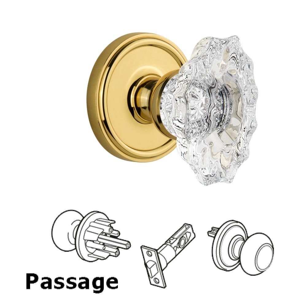 Grandeur Grandeur Georgetown Plate Passage with Biarritz crystal knob in Lifetime Brass