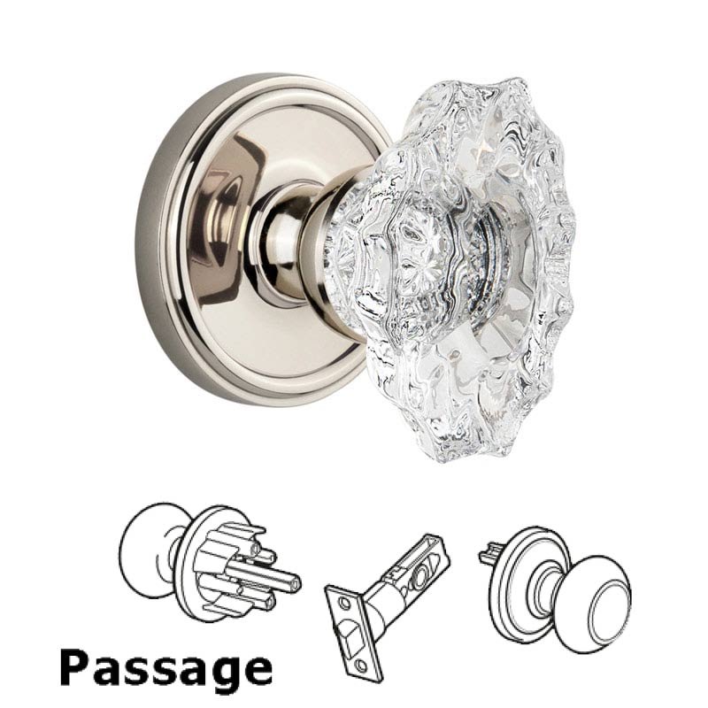 Grandeur Grandeur Georgetown Plate Passage with Biarritz crystal knob in Polished Nickel
