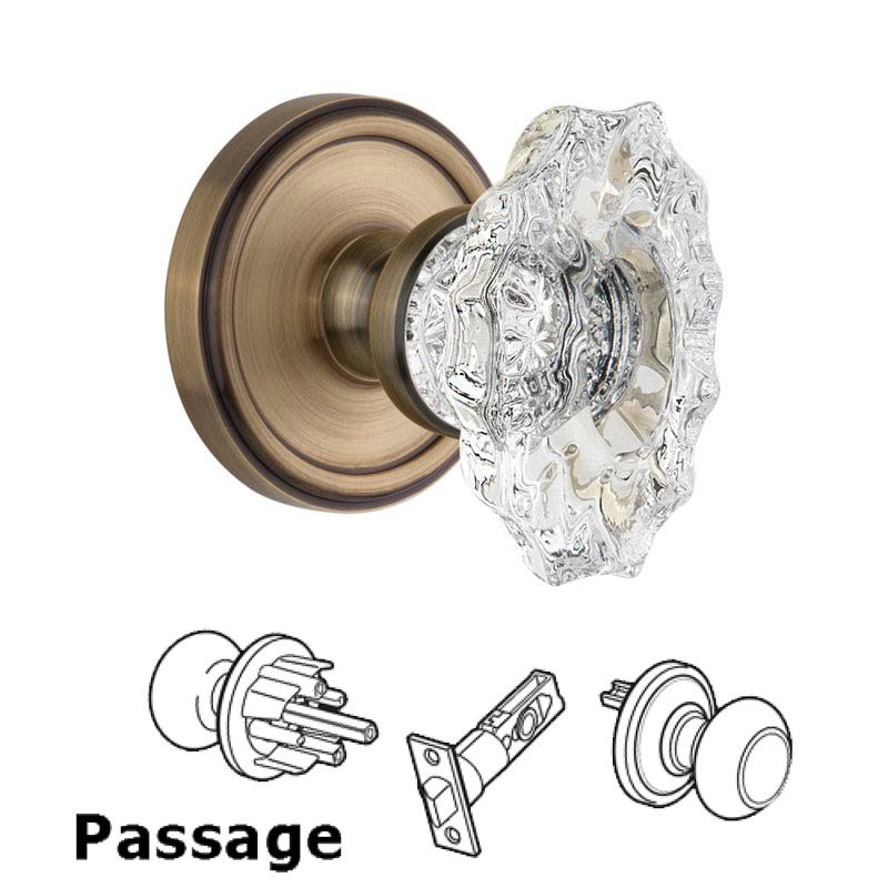 Grandeur Grandeur Georgetown Plate Passage with Biarritz crystal knob in Vintage Brass