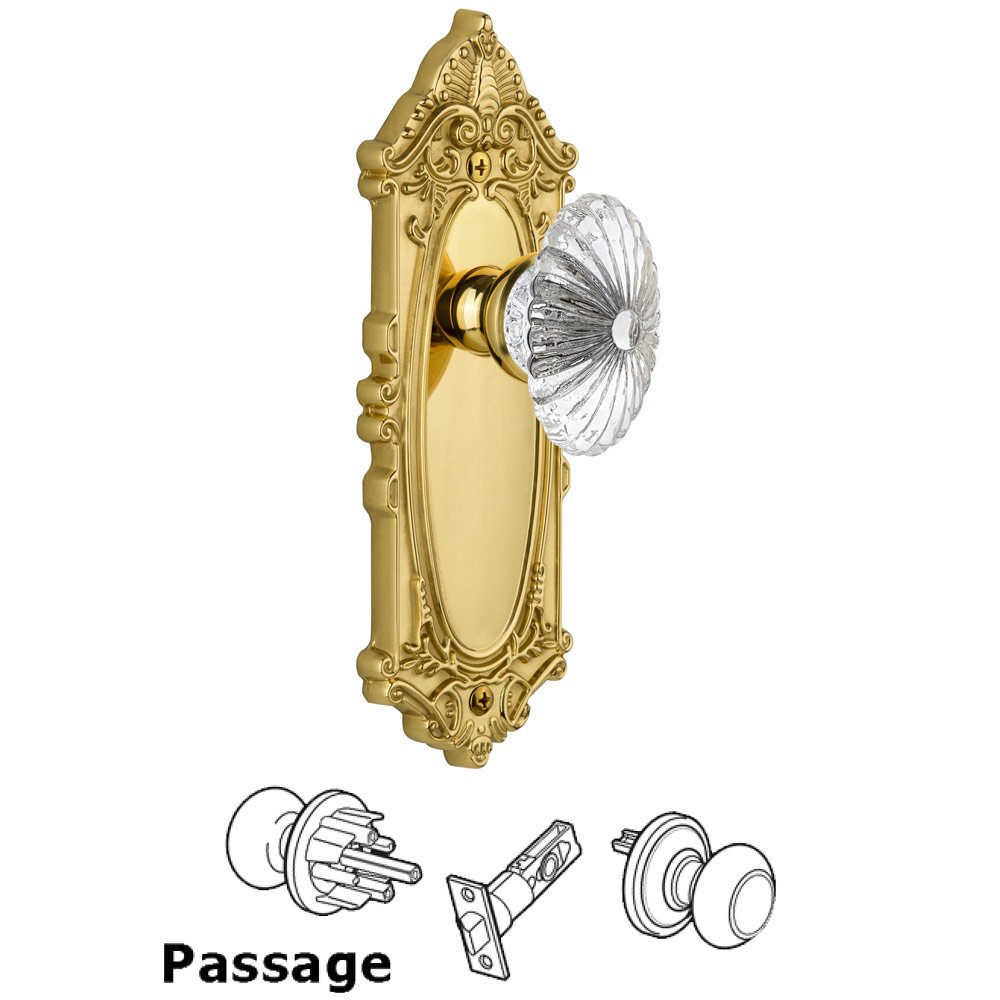 Grandeur Grandeur Grande Victorian Plate Passage with Burgundy Knob in Polished Brass