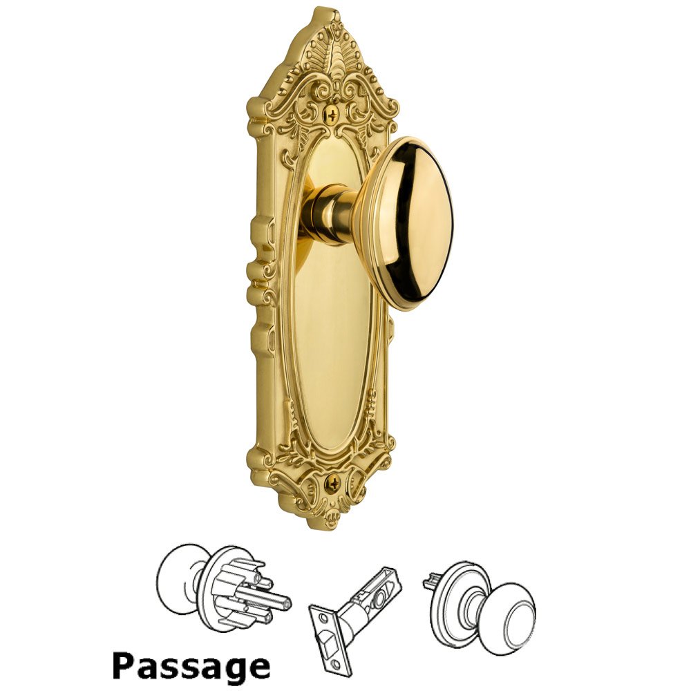 Grandeur Grandeur Grande Victorian Plate Passage with Eden Prairie Knob in Polished Brass