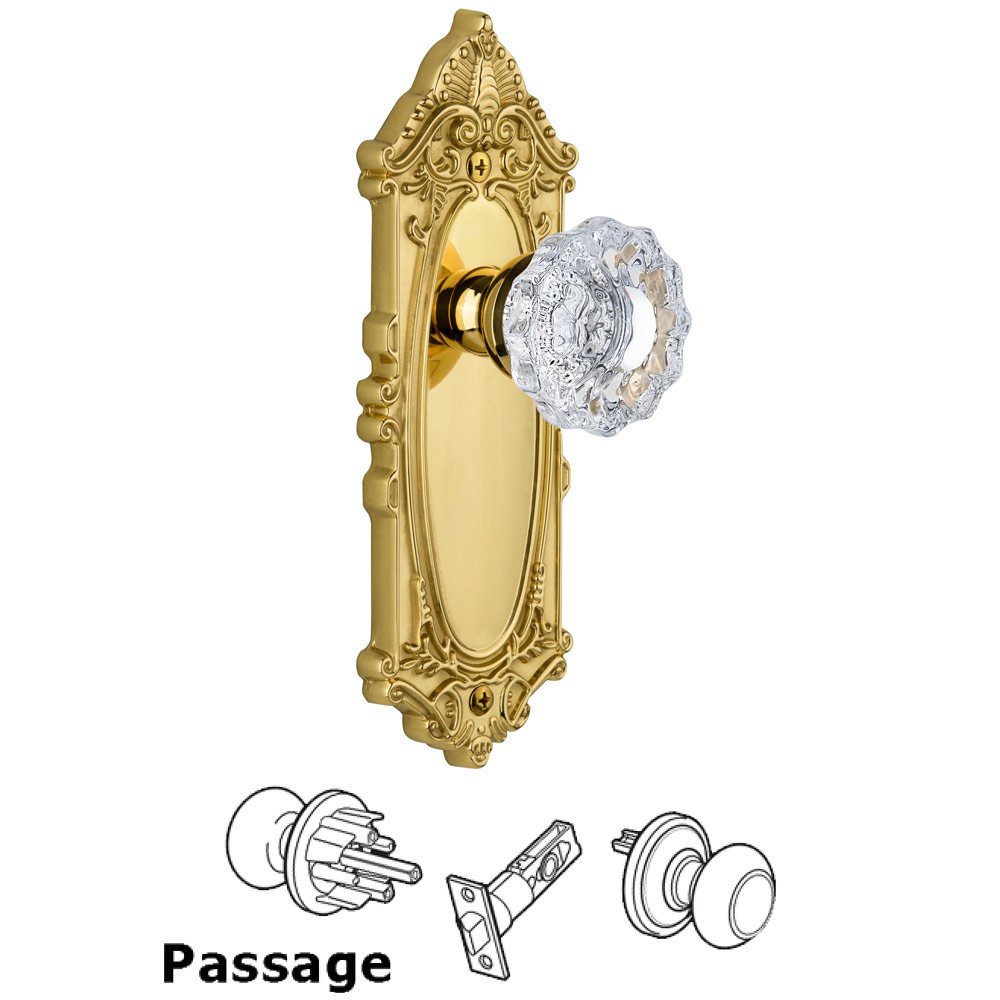 Grandeur Grandeur Grande Victorian Plate Passage with Versailles Knob in Polished Brass