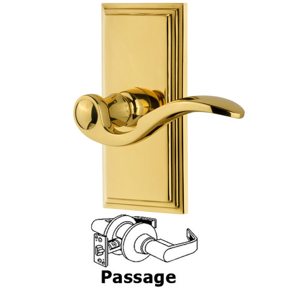Grandeur Passage Carre Plate with Bellagio Left Handed Lever in Polished Brass