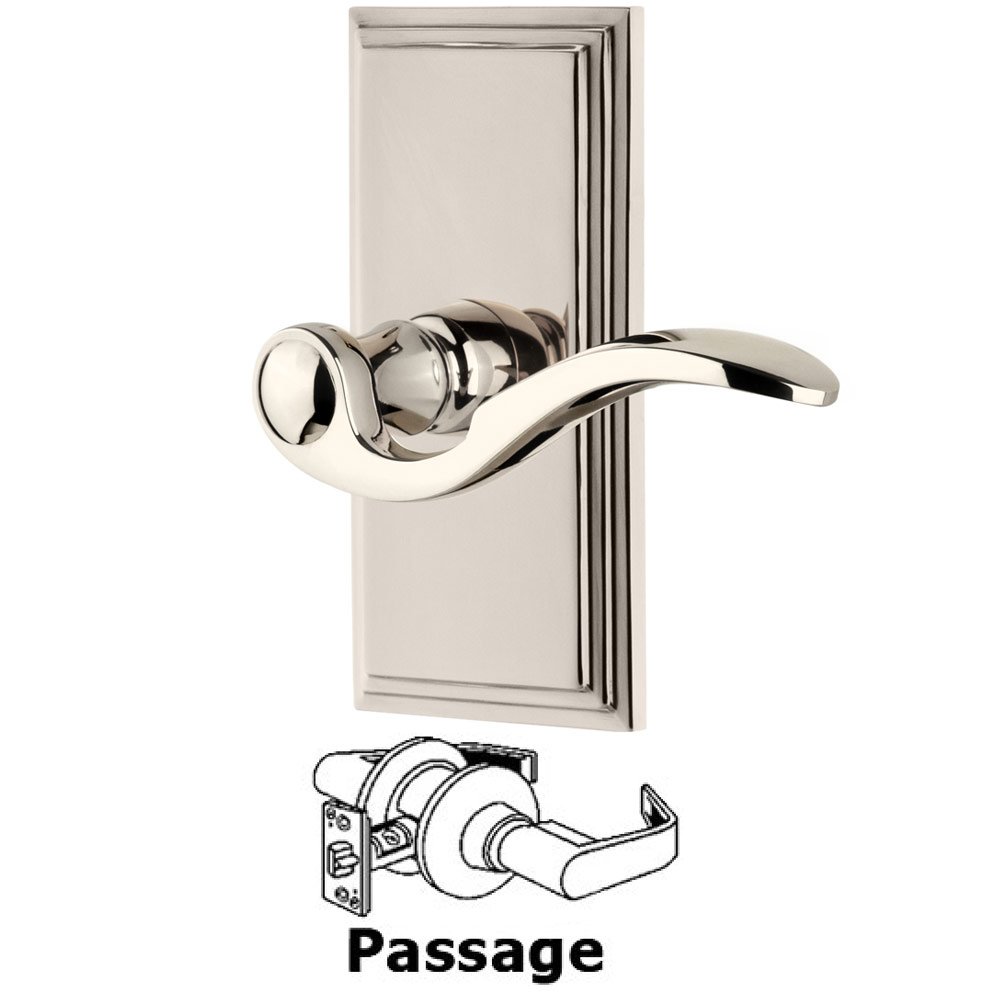 Grandeur Passage Carre Plate with Bellagio Left Handed Lever in Polished Nickel