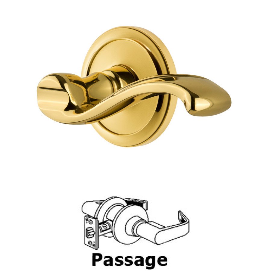 Grandeur Passage Circulaire Rosette with Portofino Left Handed Lever in Polished Brass