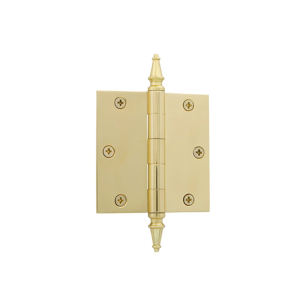 Grandeur 3 1/2" Steeple Tip Residential Hinge with Square Corners in Unlacquered Brass
