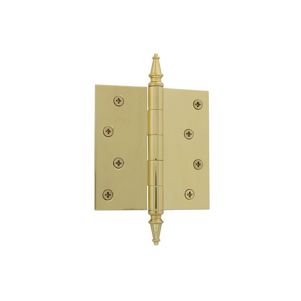 Grandeur 4" Steeple Tip Residential Hinge with Square Corners in Polished Brass