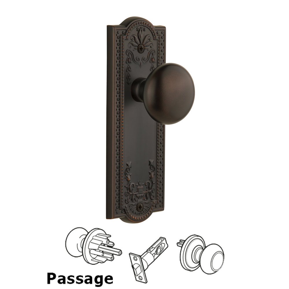 Grandeur Grandeur Parthenon Plate Passage with Fifth Avenue Knob in Timeless Bronze