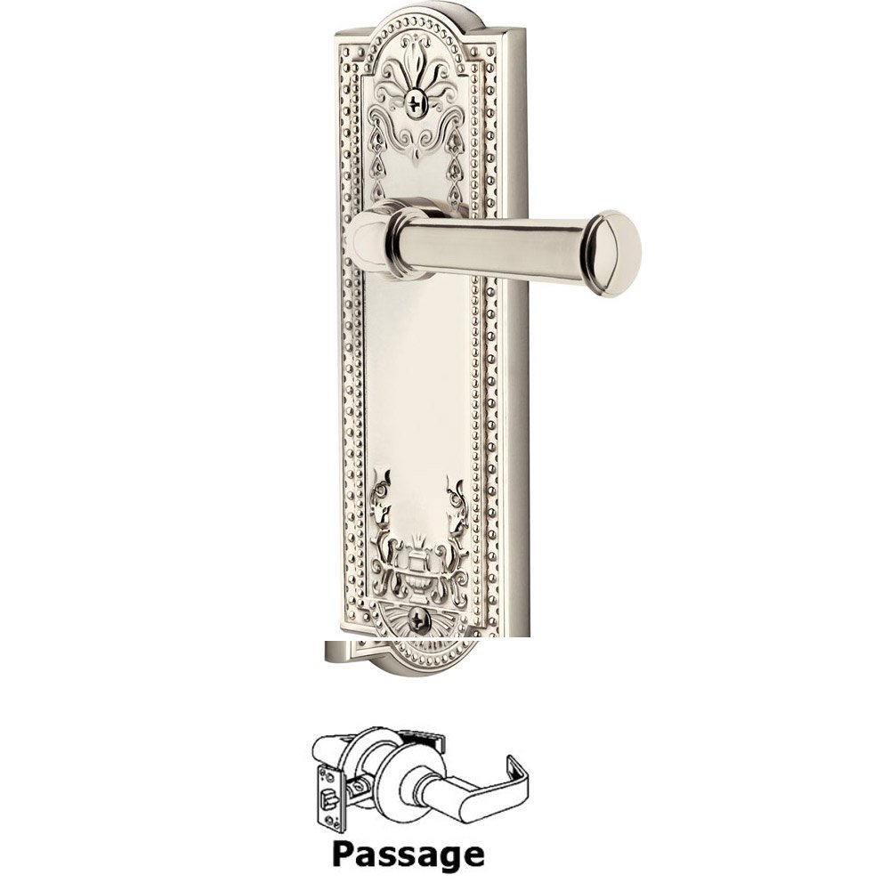 Grandeur Passage Parthenon Plate with Georgetown Right Handed Lever in Polished Nickel