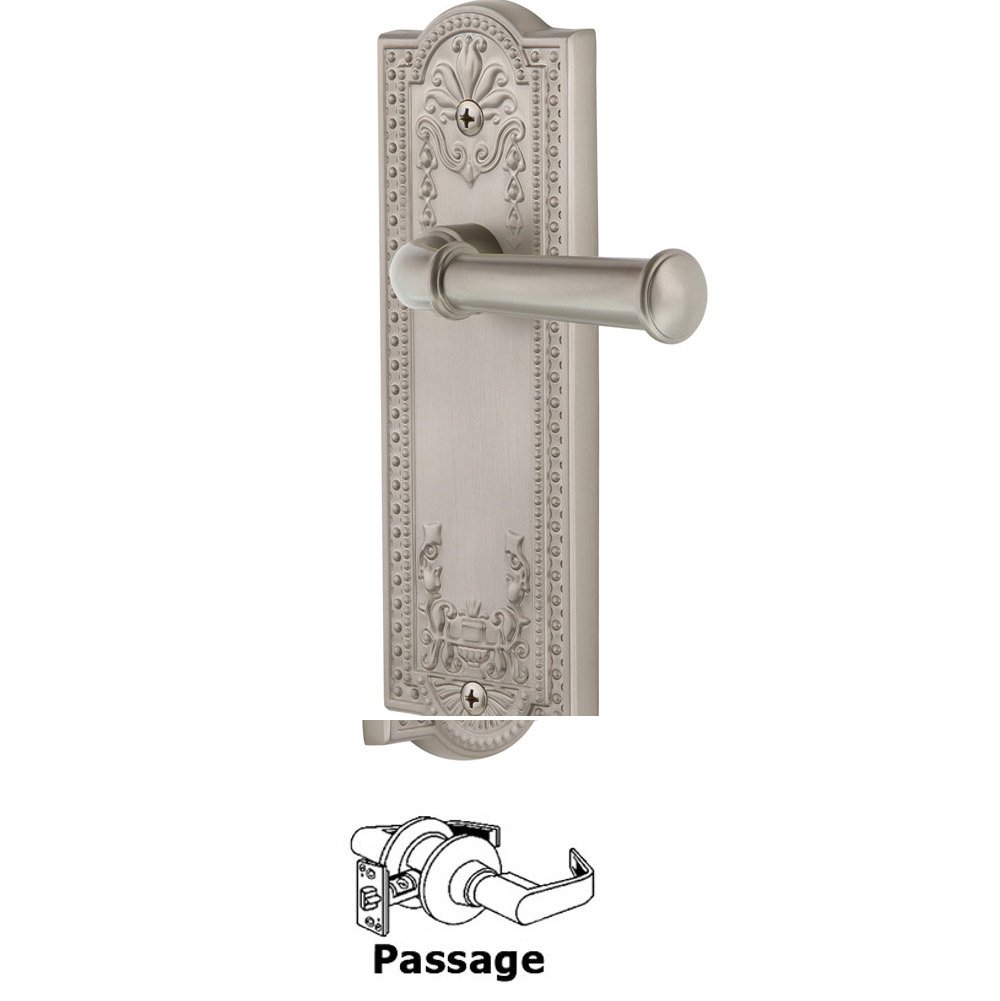Grandeur Passage Parthenon Plate with Georgetown Left Handed Lever in Satin Nickel