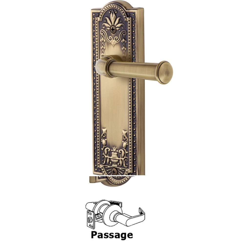 Grandeur Passage Parthenon Plate with Georgetown Left Handed Lever in Vintage Brass