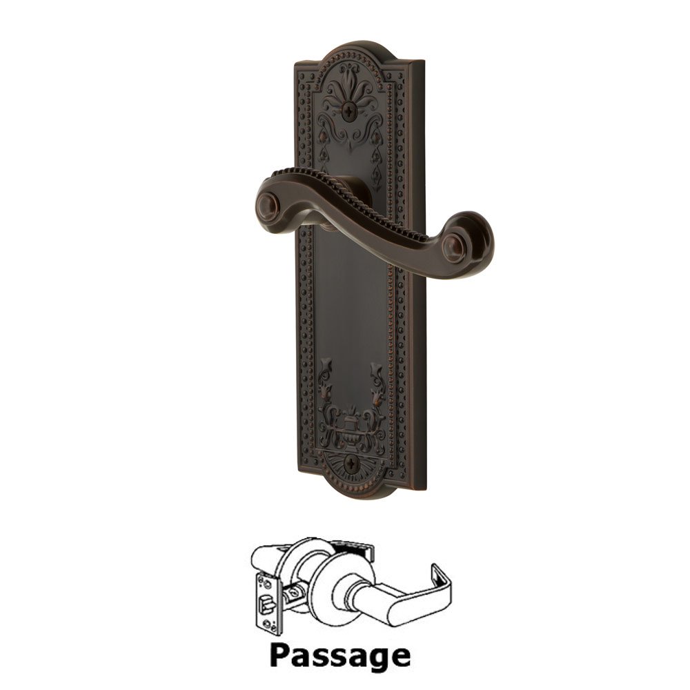 Grandeur Passage Parthenon Plate with Newport Left Handed Lever in Timeless Bronze