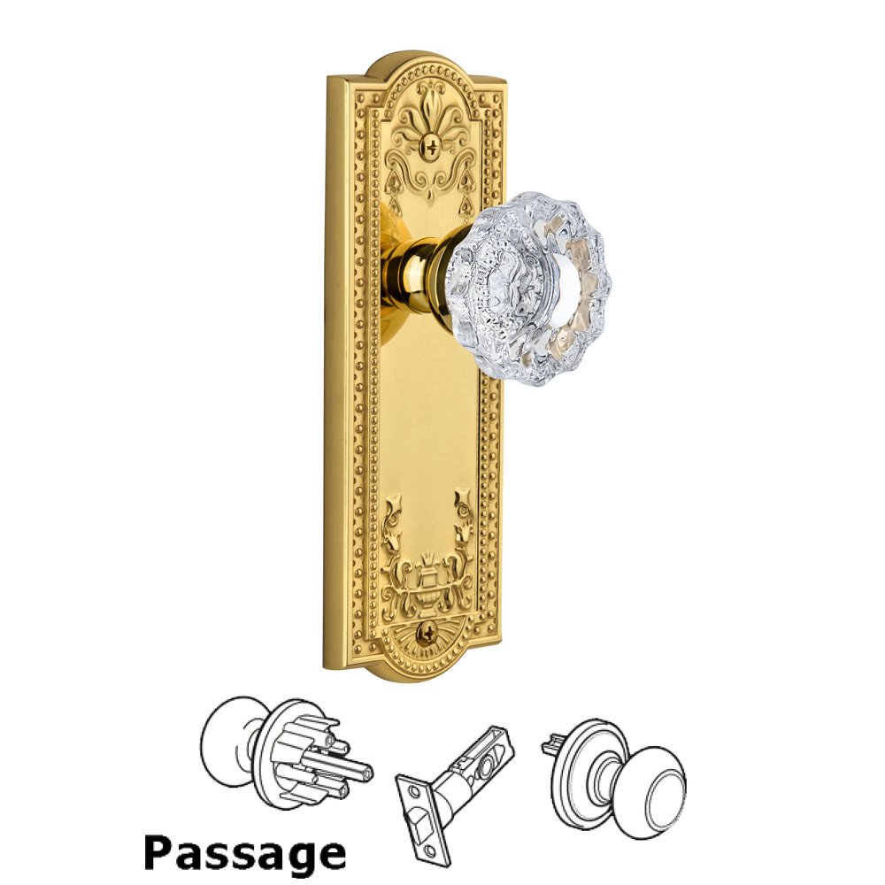 Grandeur Grandeur Parthenon Plate Passage with Versailles Knob in Polished Brass