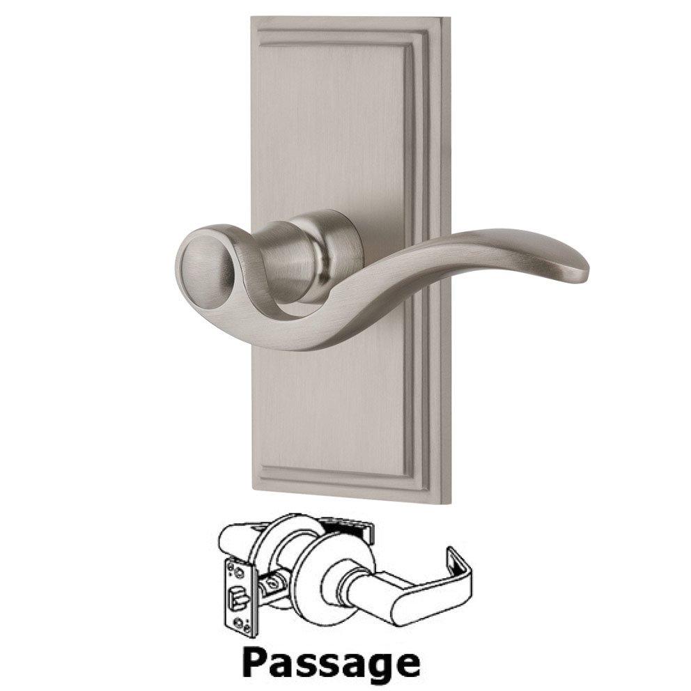 Grandeur Passage Carre Plate with Bellagio Right Handed Lever in Satin Nickel