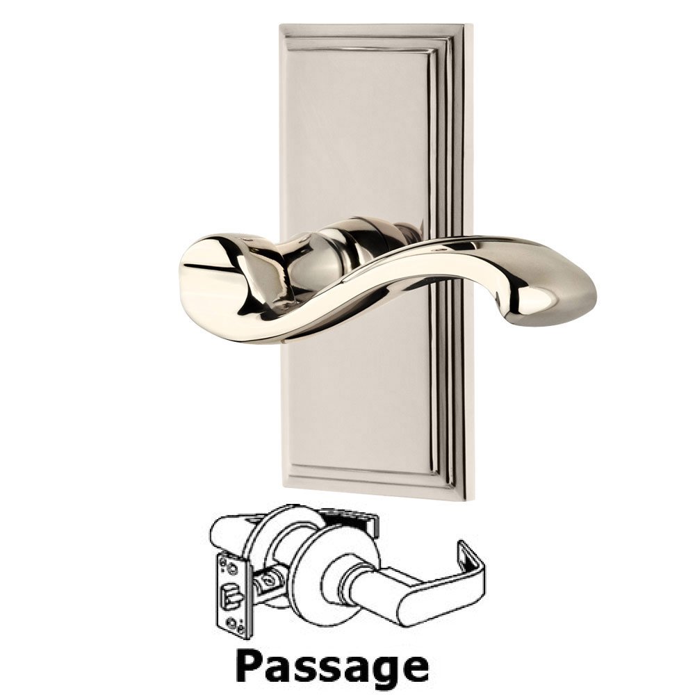 Grandeur Passage Carre Plate with Portofino Right Handed Lever in Polished Nickel