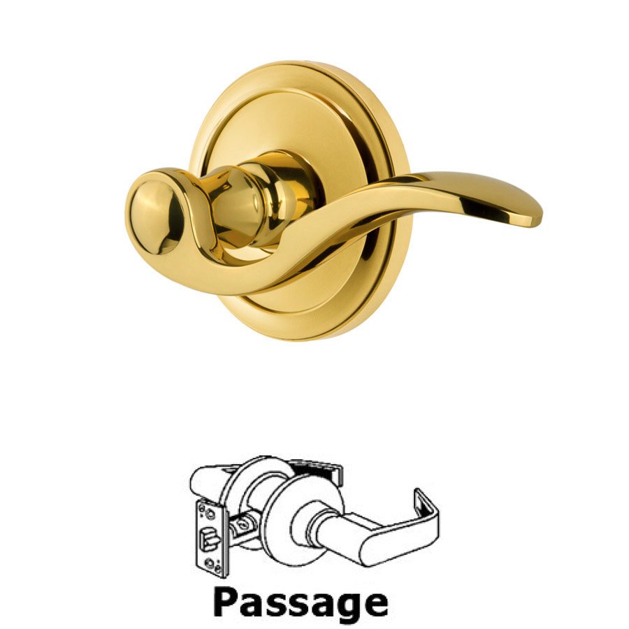 Grandeur Passage Circulaire Rosette with Bellagio Right Handed Lever in Polished Brass