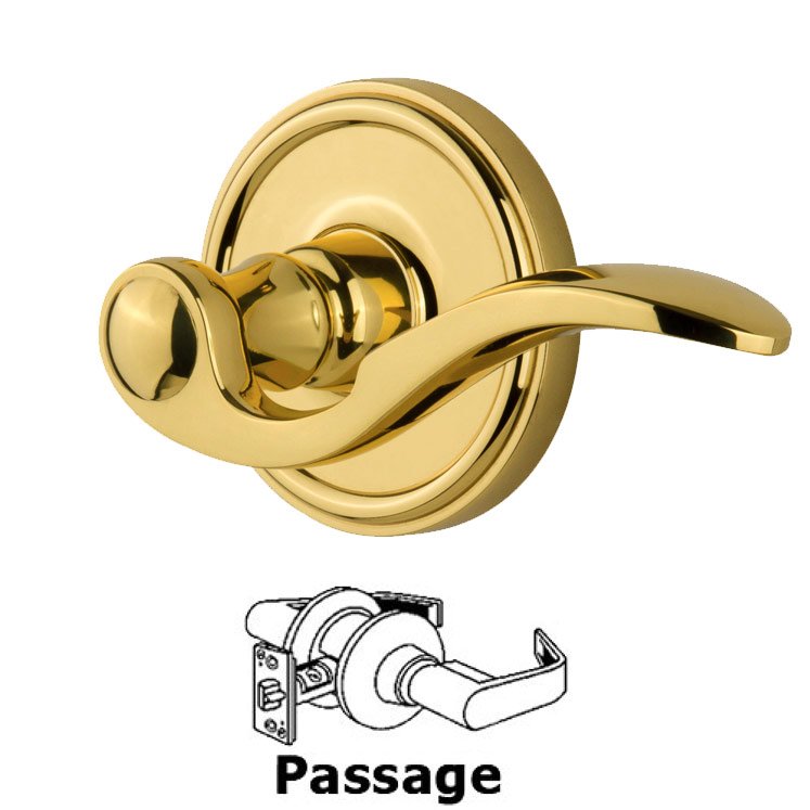 Grandeur Passage Georgetown Rosette with Bellagio Right Handed Lever in Polished Brass