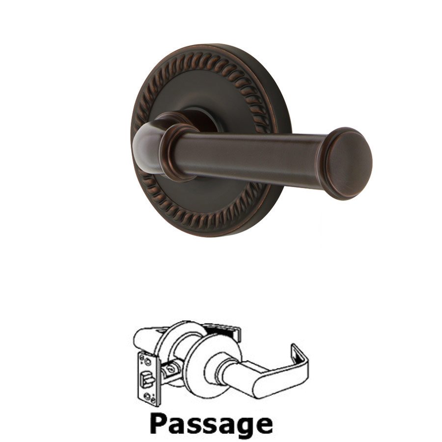 Grandeur Newport Plate Passage with Georgetown Right Handed Lever in Timeless Bronze