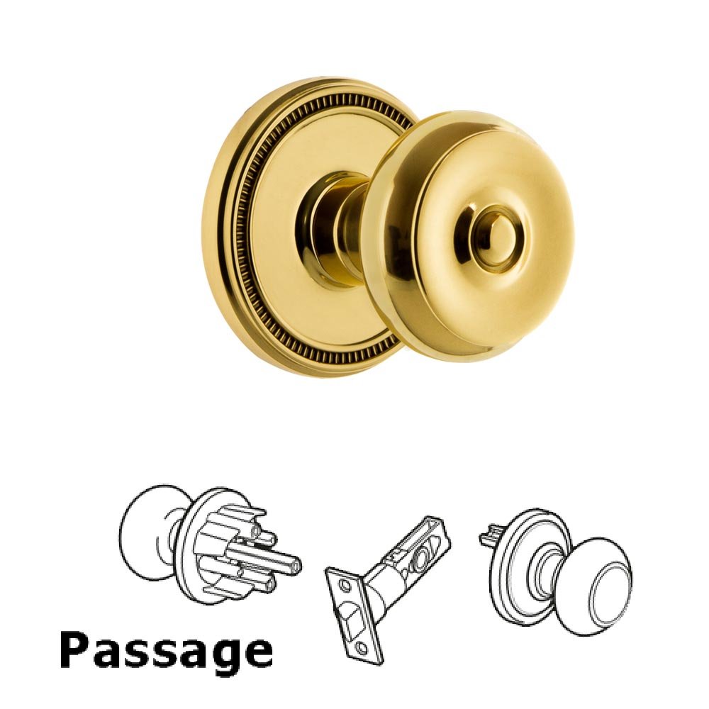 Grandeur Soleil Rosette Passage with Bouton Knob in Polished Brass