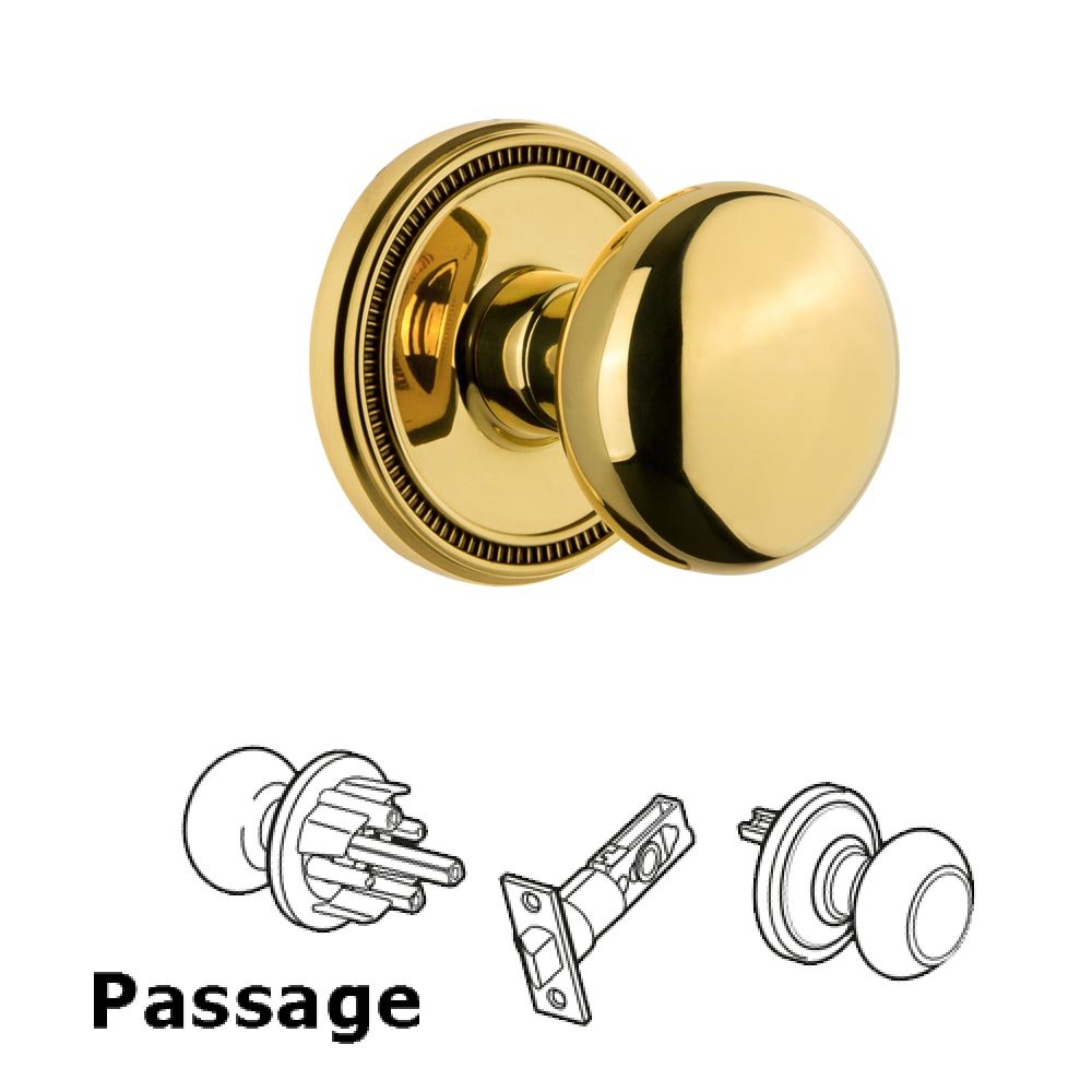Grandeur Soleil Rosette Passage with Fifth Avenue Knob in Polished Brass