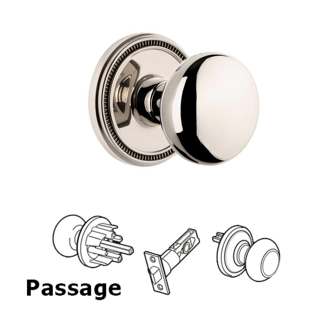 Grandeur Soleil Rosette Passage with Fifth Avenue Knob in Polished Nickel