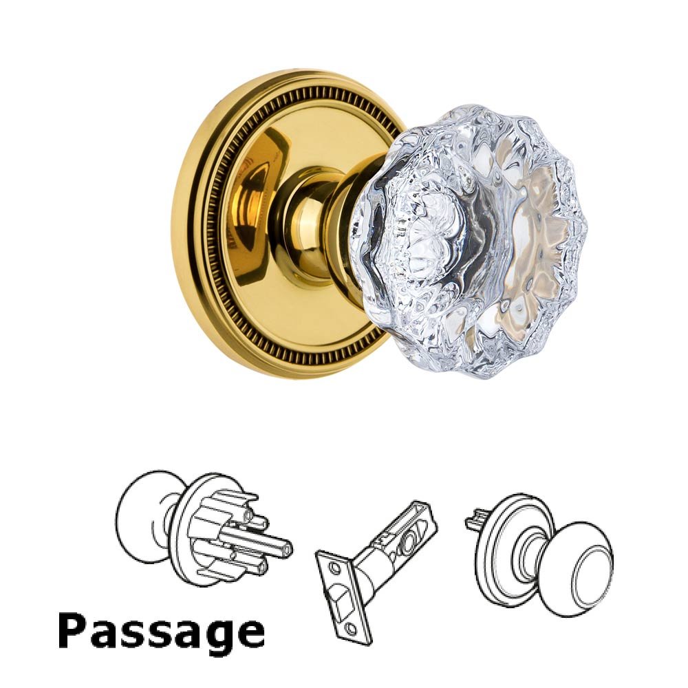 Grandeur Soleil Rosette Passage with Fontainebleau Crystal Knob in Polished Brass