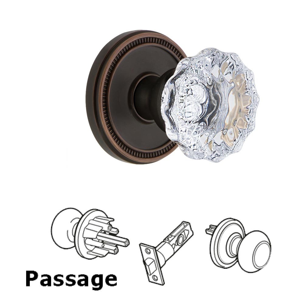 Grandeur Soleil Rosette Passage with Fontainebleau Crystal Knob in Timeless Bronze