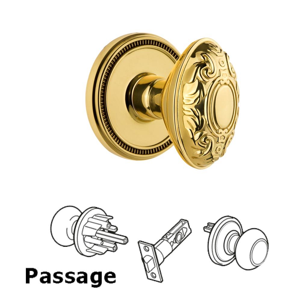 Grandeur Soleil Rosette Passage with Grande Victorian Knob in Polished Brass