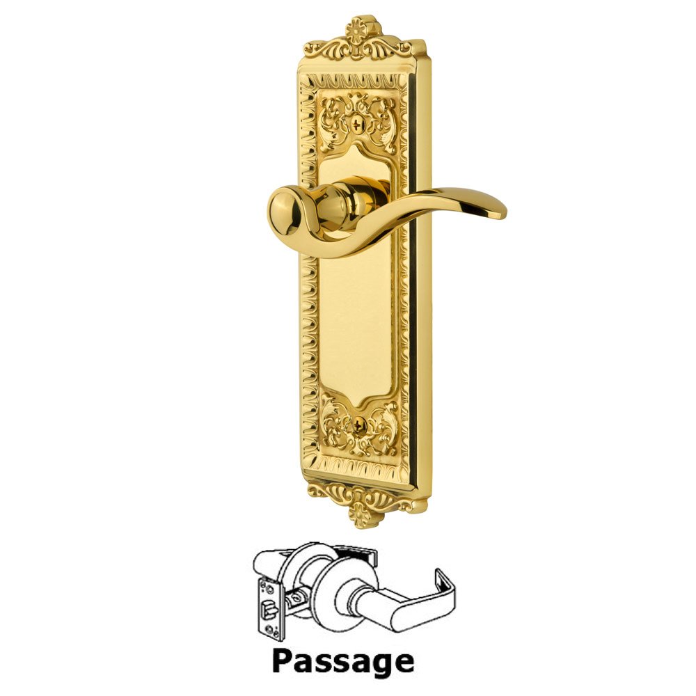 Grandeur Passage Windsor Plate with Right Handed Bellagio Lever in Lifetime Brass