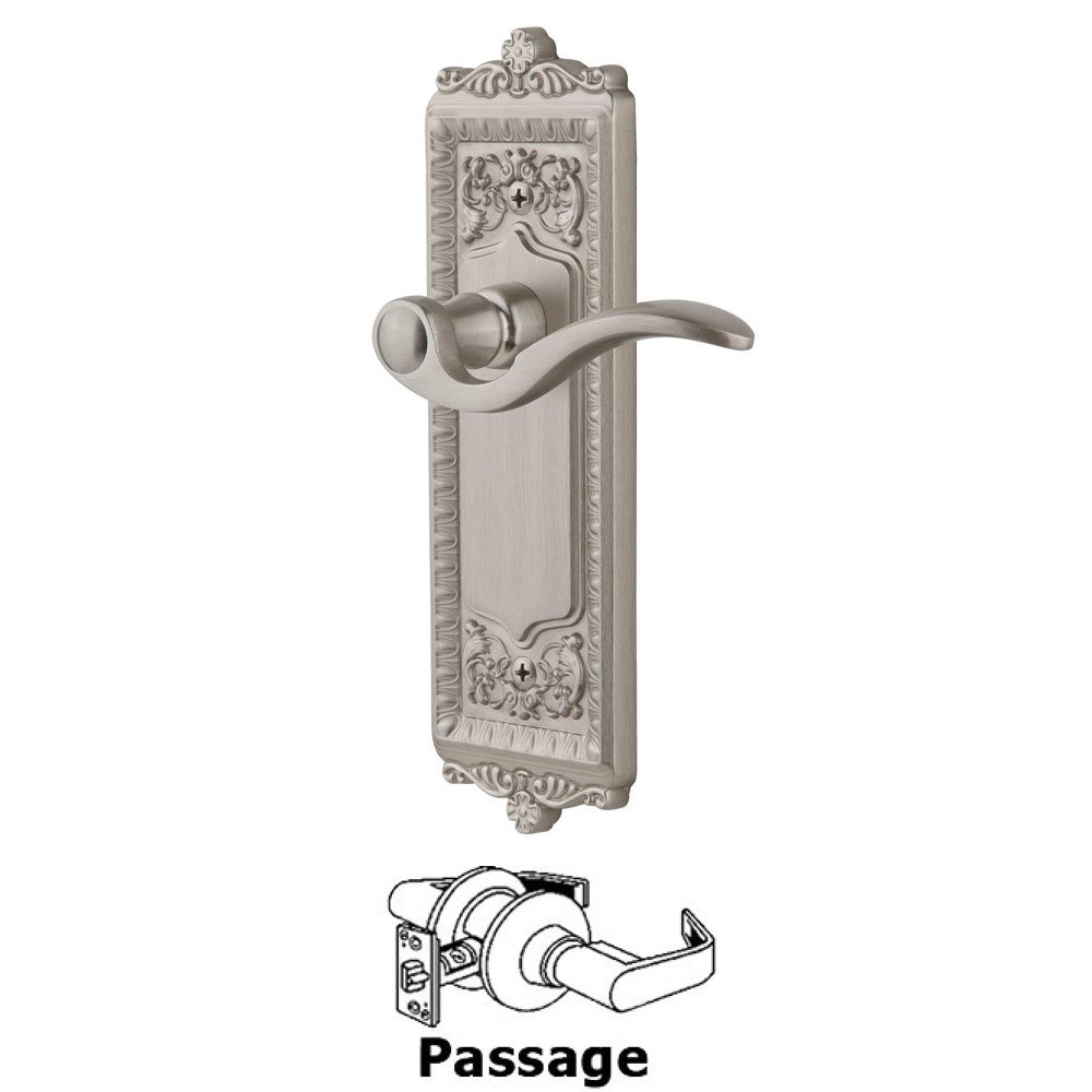 Grandeur Passage Windsor Plate with Right Handed Bellagio Lever in Satin Nickel