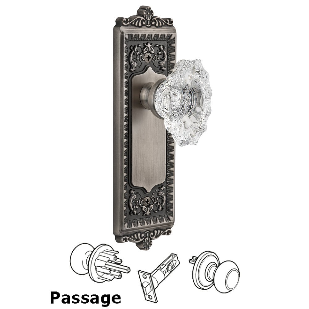Grandeur Windsor Plate Passage with Biarritz Knob in Antique Pewter