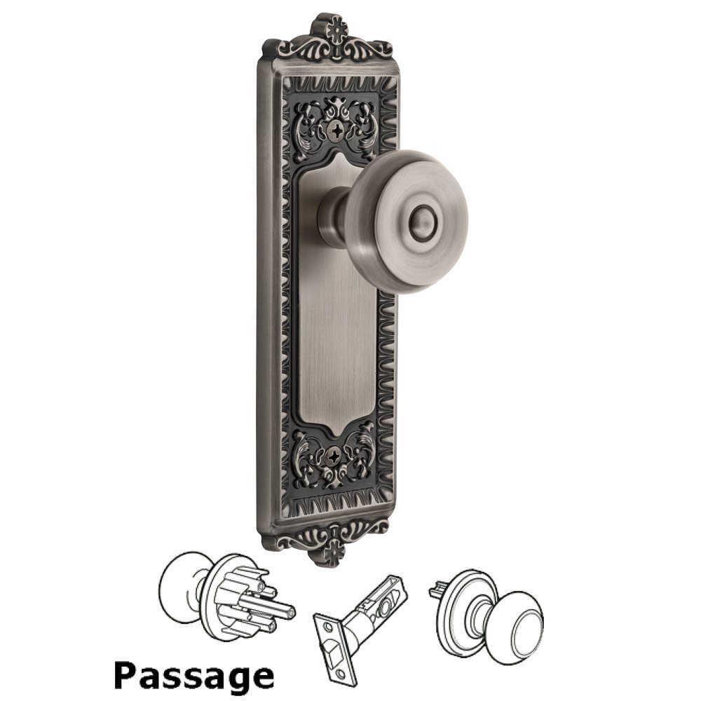 Grandeur Windsor Plate Passage with Bouton Knob in Antique Pewter