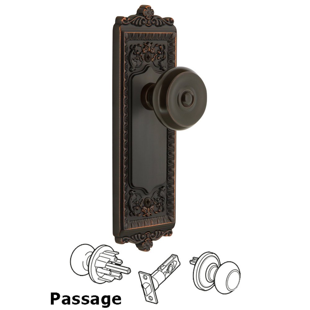 Grandeur Windsor Plate Passage with Bouton Knob in Timeless Bronze