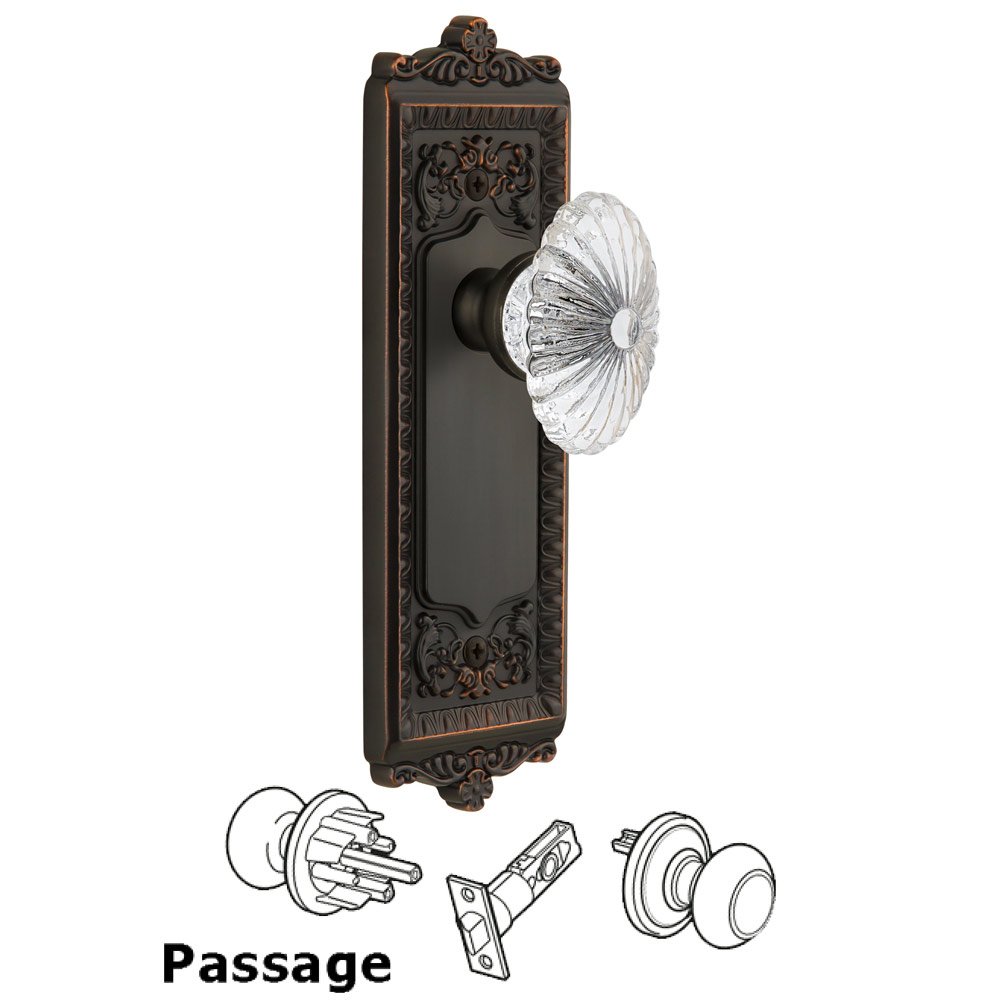 Grandeur Windsor Plate Passage with Burgundy Knob in Timeless Bronze
