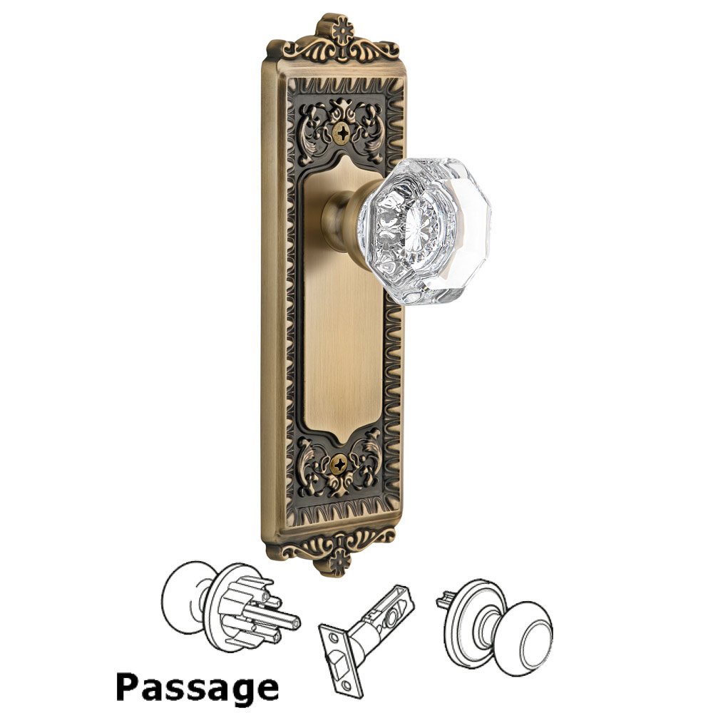 Grandeur Windsor Plate Passage with Chambord Knob in Vintage Brass