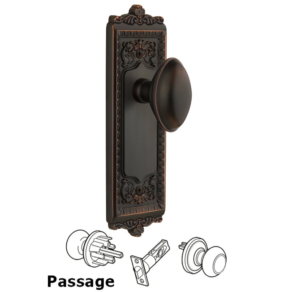 Grandeur Windsor Plate Passage with Eden Prairie knob in Timeless Bronze