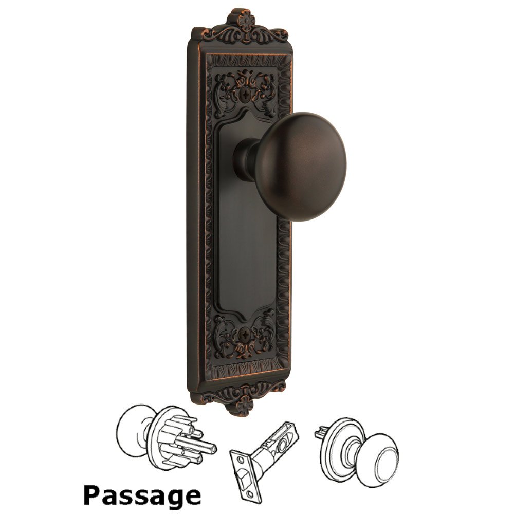 Grandeur Windsor Plate Passage with Fifth Avenue knob in Timeless Bronze