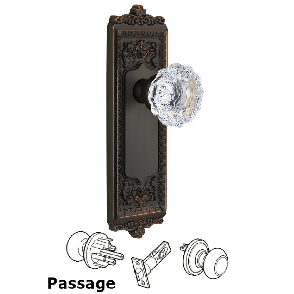 Grandeur Windsor Plate Passage with Fontainebleau knob in Timeless Bronze