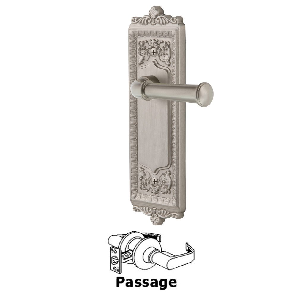 Grandeur Passage Windsor Plate with Right Handed Georgetown Lever in Satin Nickel