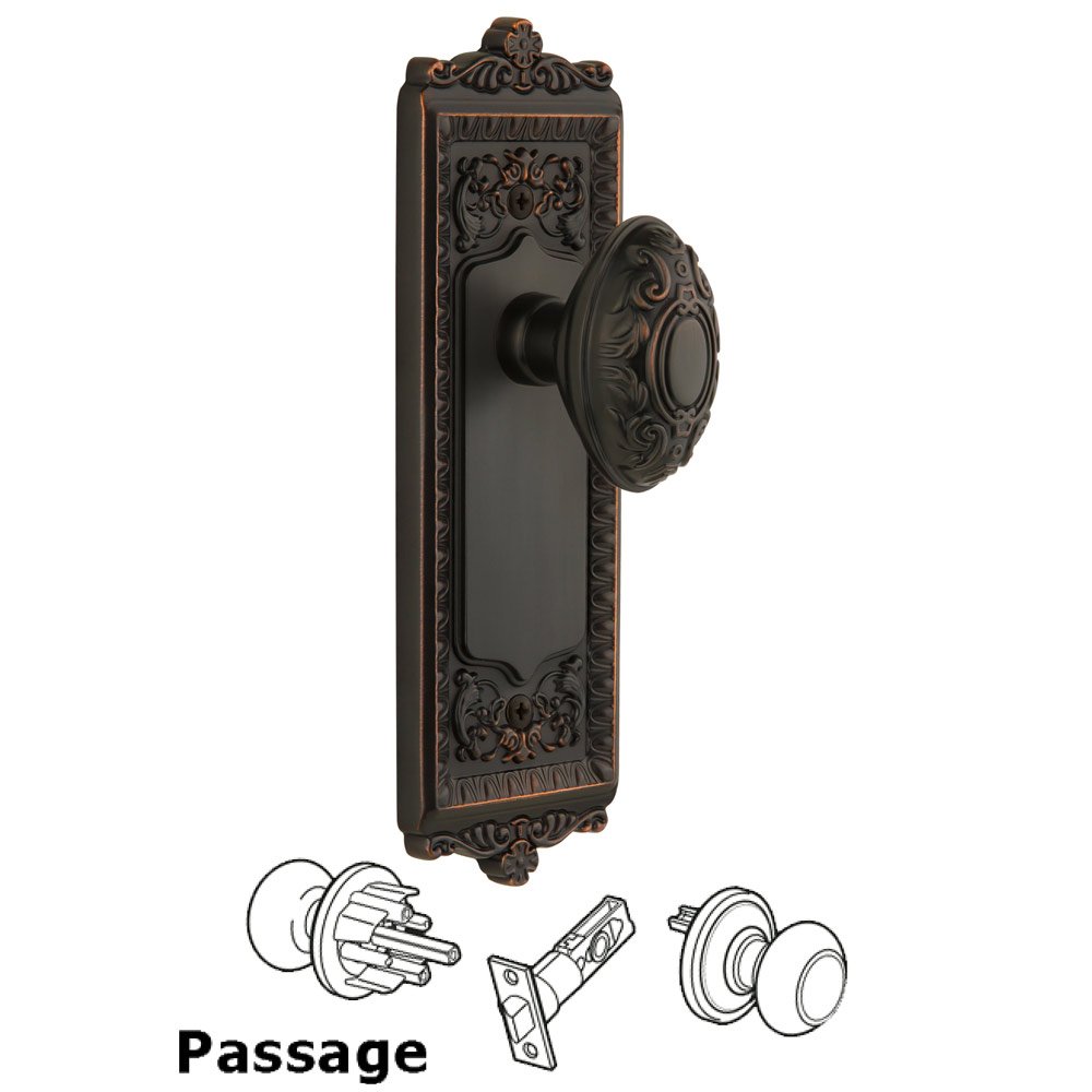 Grandeur Windsor Plate Passage with Grande Victorian knob in Timeless Bronze