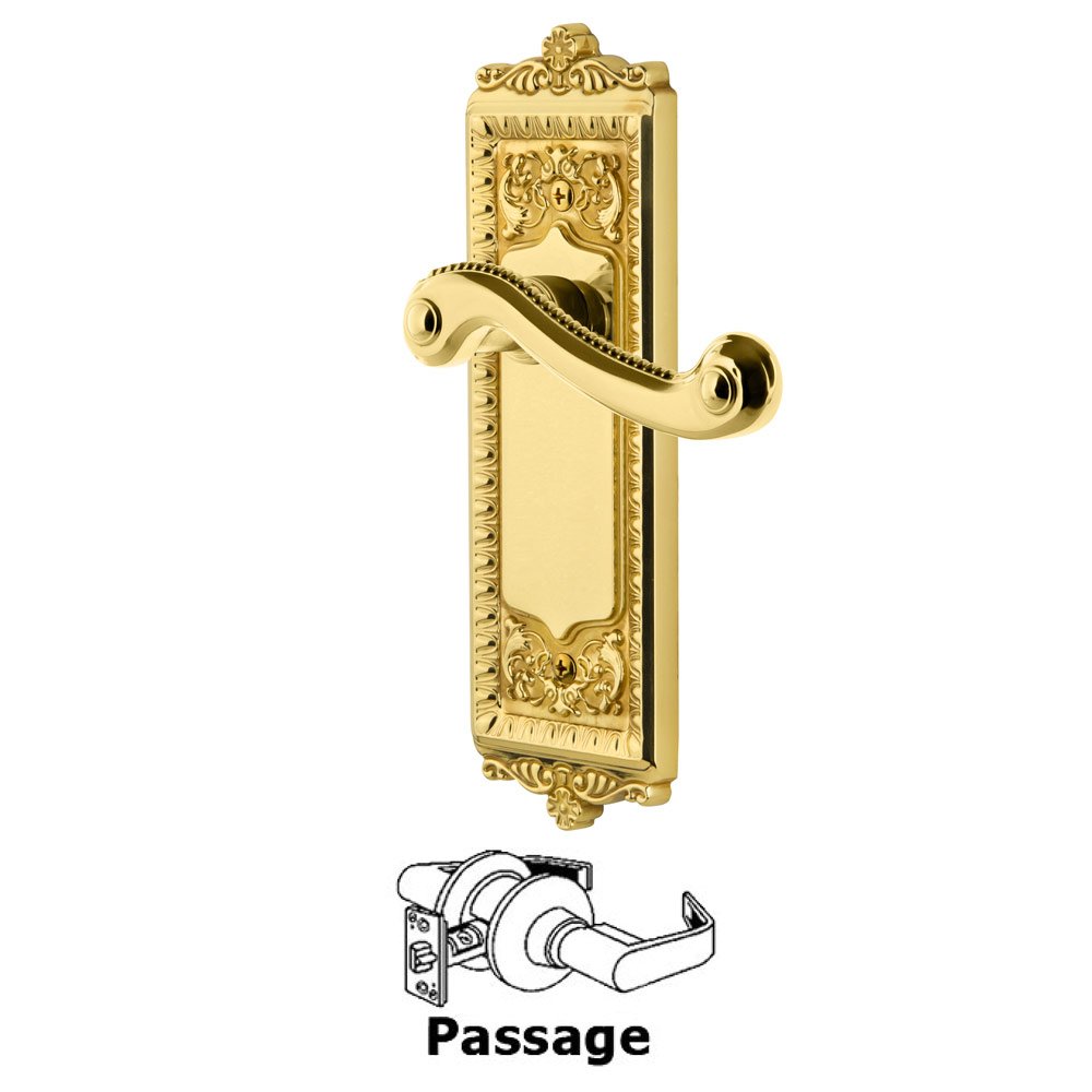 Grandeur Passage Windsor Plate with Right Handed Newport Lever in Lifetime Brass
