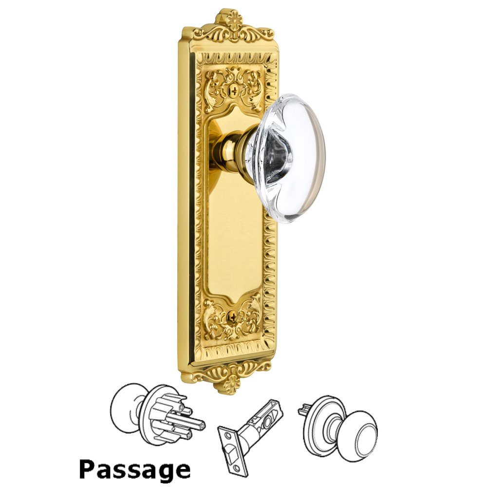 Grandeur Windsor Plate Passage with Provence knob in Lifetime Brass