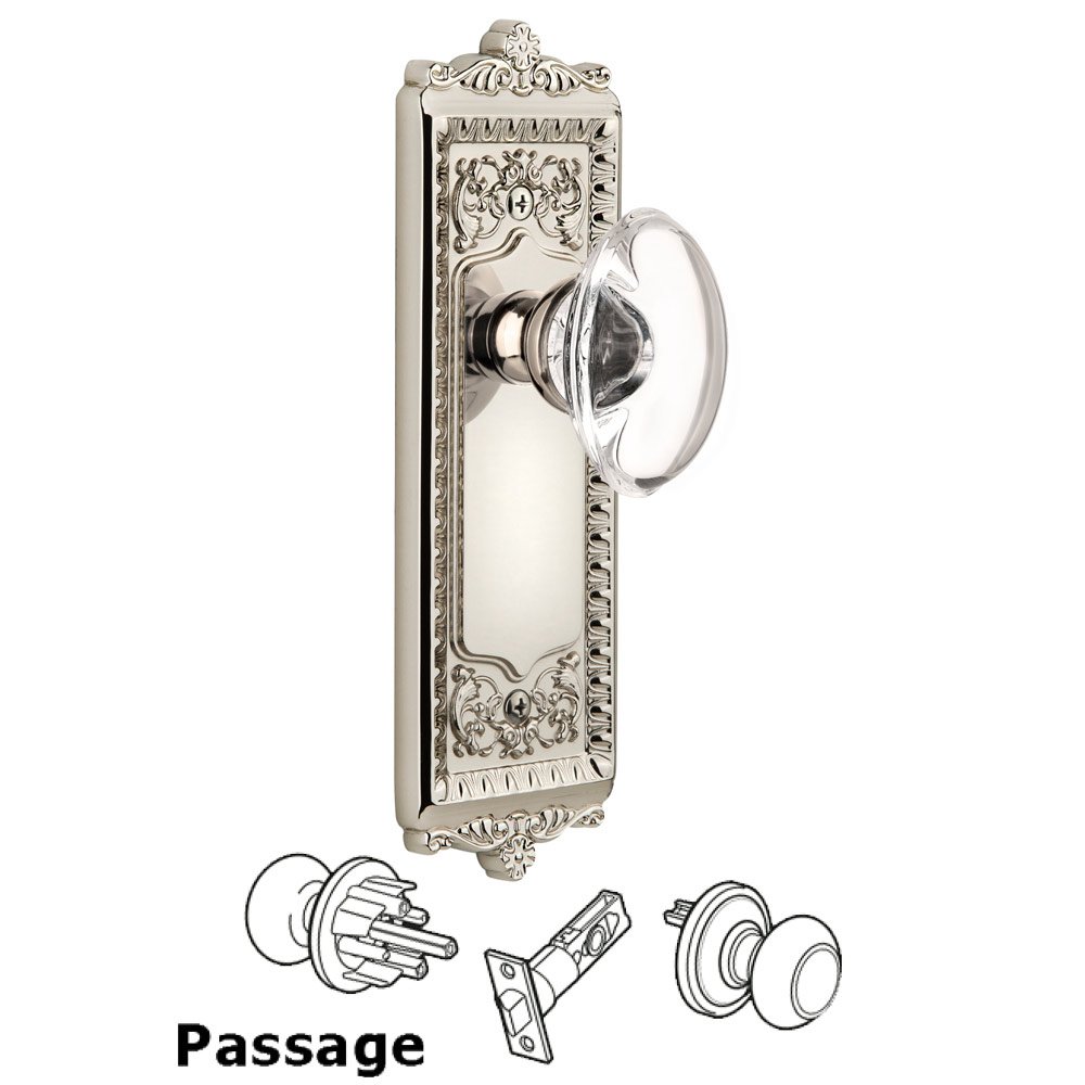 Grandeur Windsor Plate Passage with Provence knob in Polished Nickel