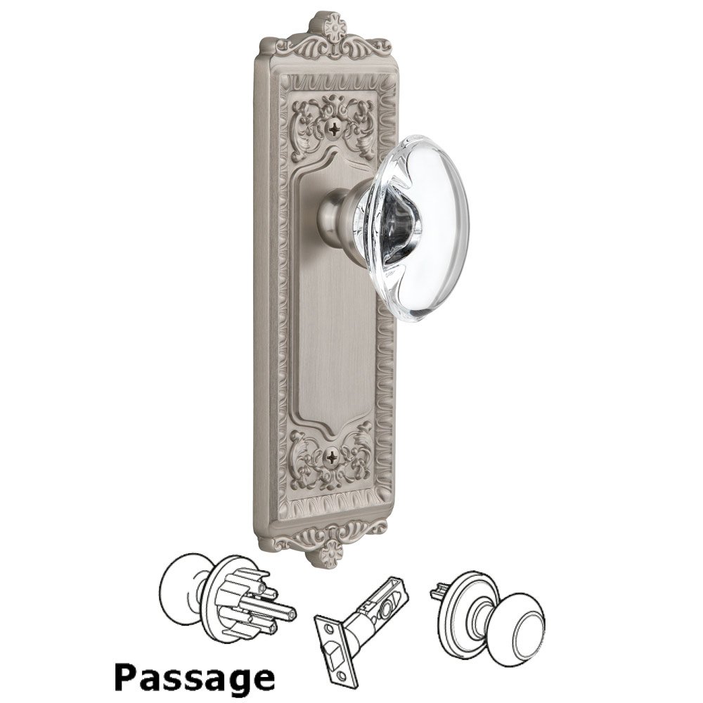 Grandeur Windsor Plate Passage with Provence knob in Satin Nickel