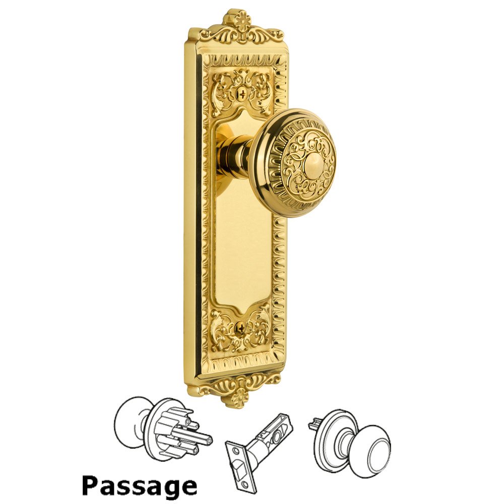 Grandeur Windsor Plate Passage with Windsor knob in Lifetime Brass