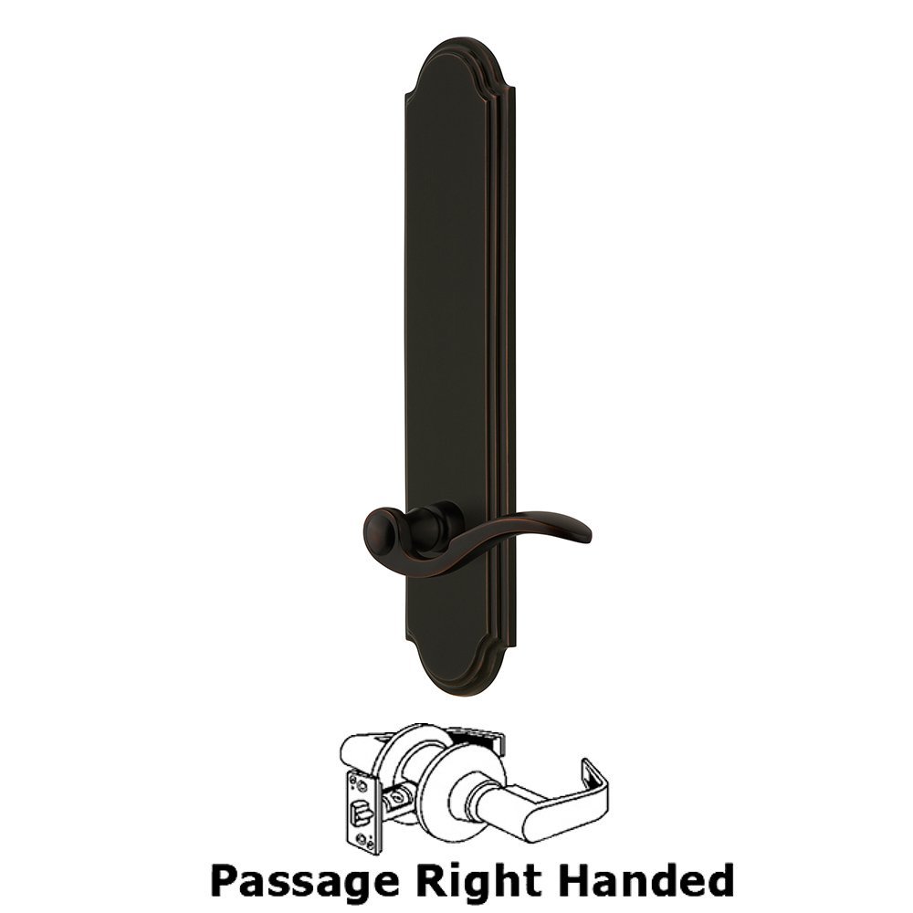 Grandeur Tall Plate Passage with Bellagio Right Handed Lever in Timeless Bronze